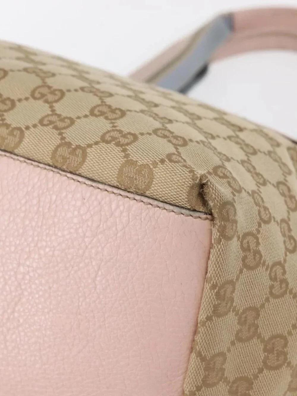 GUCCI GG Canvas Sherry Line Tote Bag Beige Pink 131230 Auth 152017